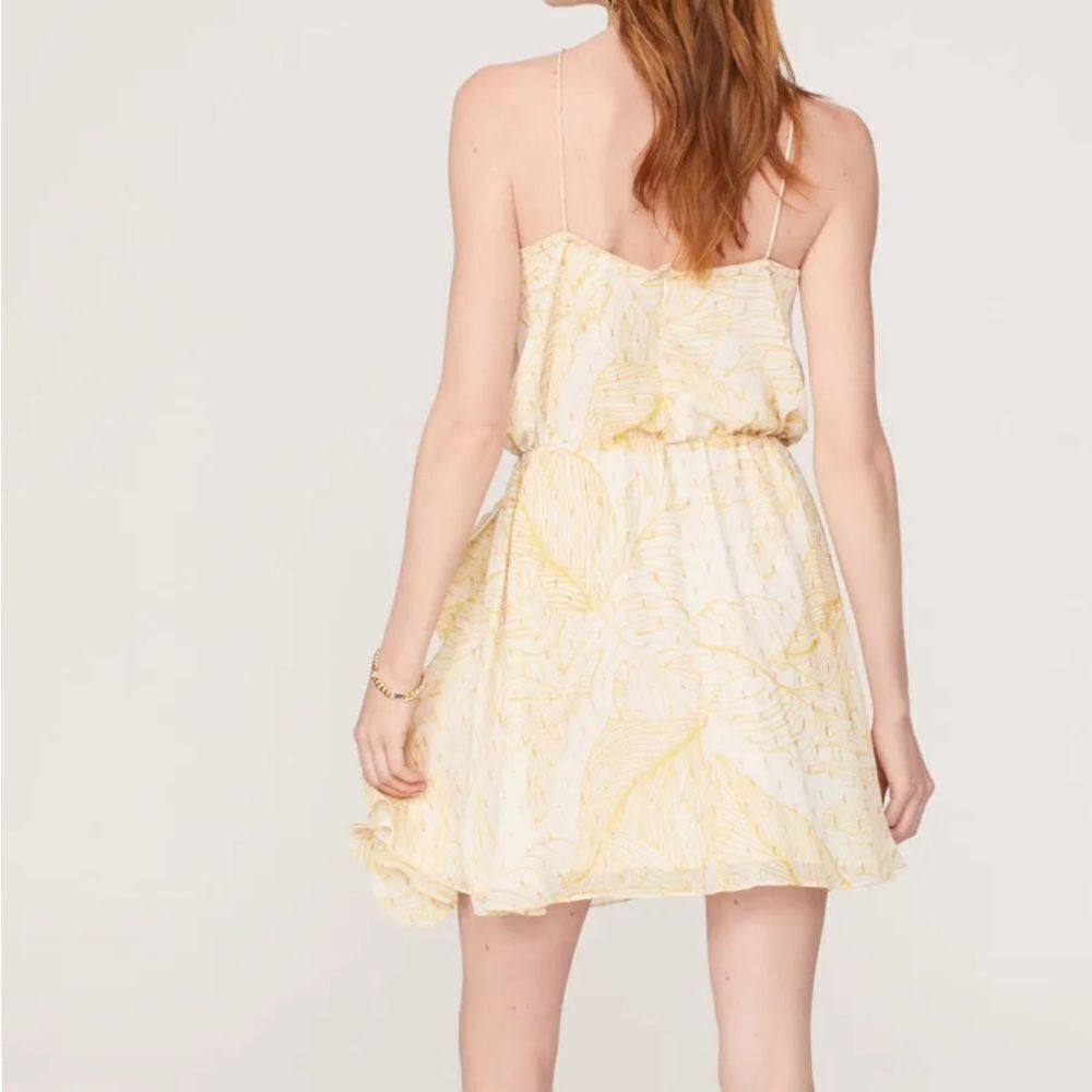 Alexis Yellow and White Metallic Hugo Halter Ruffle Mini Dress| Size M - Picture 2 of 13